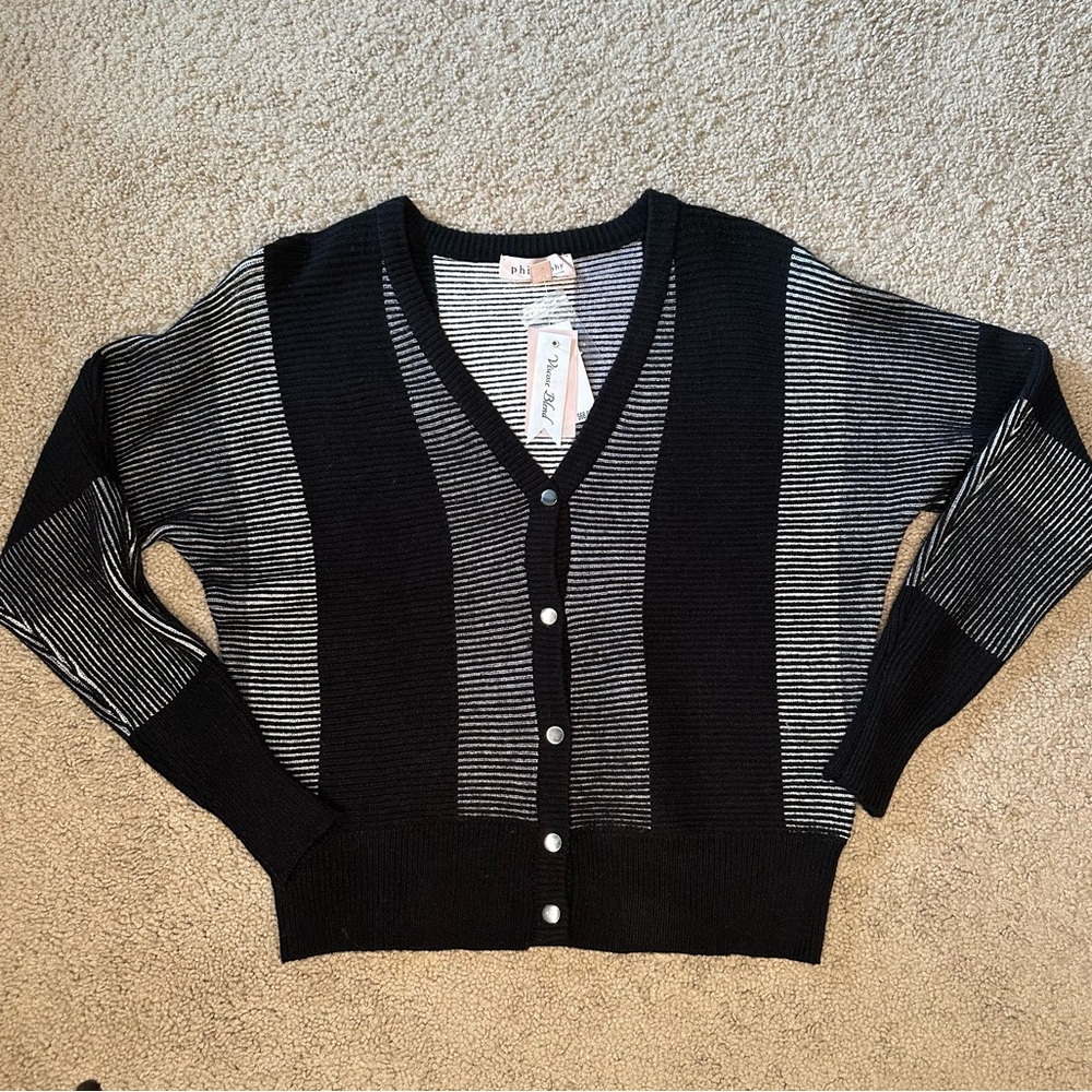 NWT Philosophy Black and Gray Striped Women's Sweater Size S